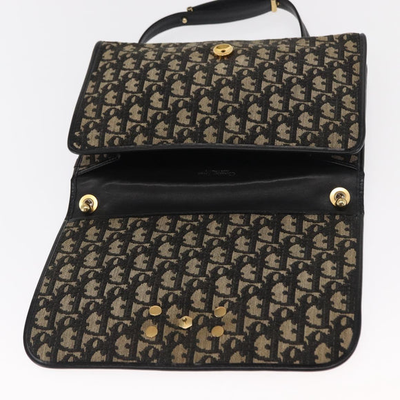 Christian Dior Trotter Canvas Shoulder Bag Black Gold Auth 159274