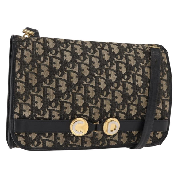 Christian Dior Trotter Canvas Shoulder Bag Black Gold Auth 159274