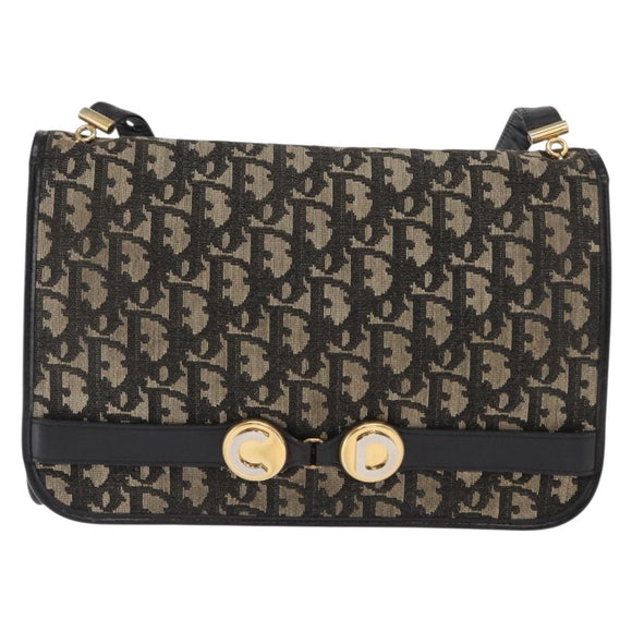 Christian Dior Trotter Canvas Shoulder Bag Black Gold Auth 159274