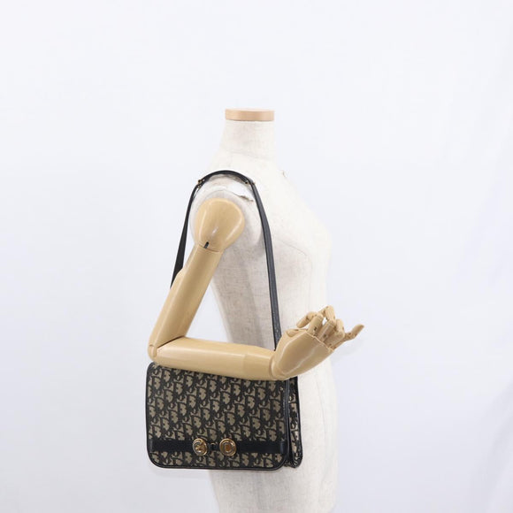 Christian Dior Trotter Canvas Shoulder Bag Black Gold Auth 159274