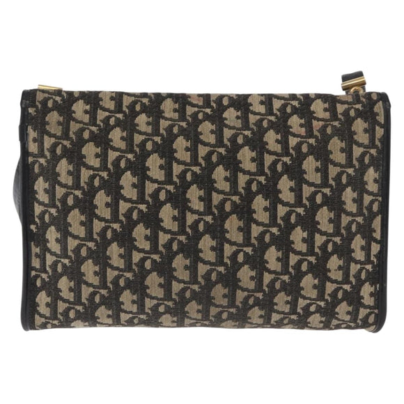 Christian Dior Trotter Canvas Shoulder Bag Black Gold Auth 159274