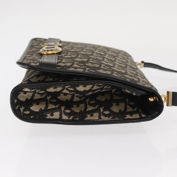 Christian Dior Trotter Canvas Shoulder Bag Black Gold Auth 159274