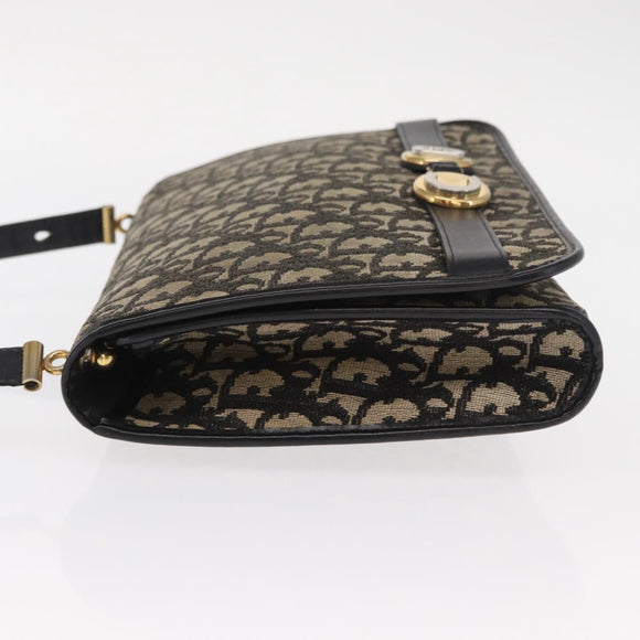 Christian Dior Trotter Canvas Shoulder Bag Black Gold Auth 159274