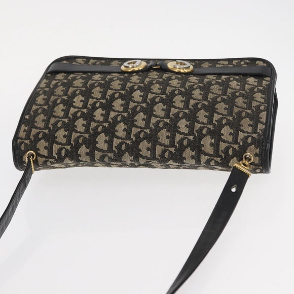 Christian Dior Trotter Canvas Shoulder Bag Black Gold Auth 159274
