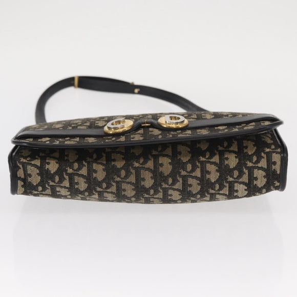 Christian Dior Trotter Canvas Shoulder Bag Black Gold Auth 159274
