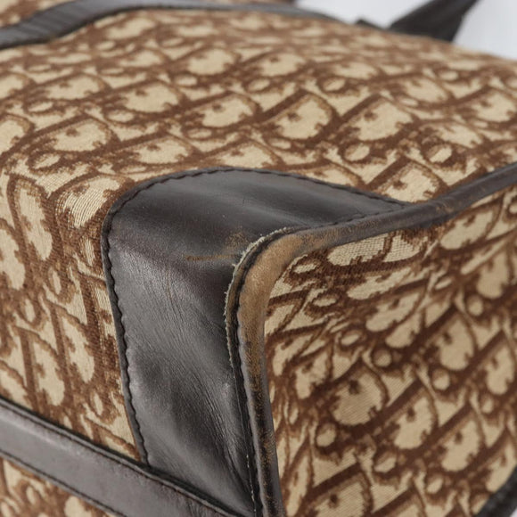 Christian Dior Trotter Canvas Hand Bag Beige Gold Auth 159277