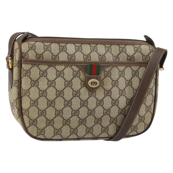 GUCCI GG Supreme Web Sherry Line Bag PVC Beige Gold 89 02 077 Auth 159285