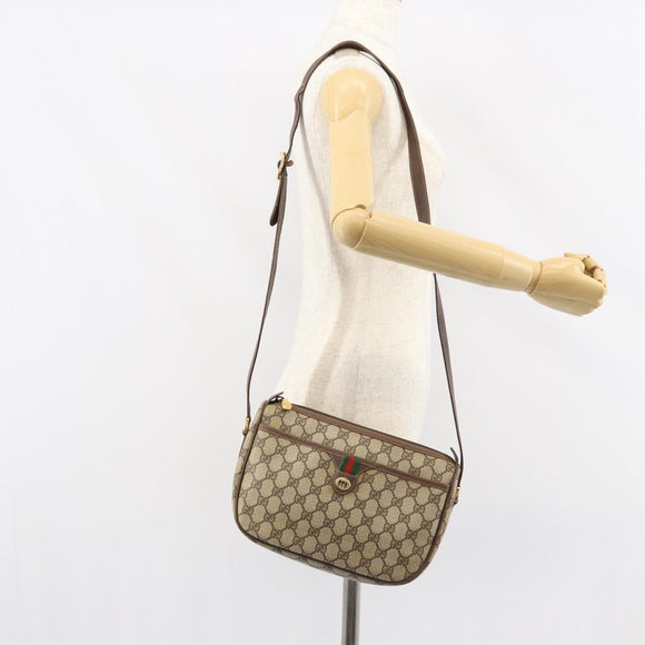 GUCCI GG Supreme Web Sherry Line Bag PVC Beige Gold 89 02 077 Auth 159285