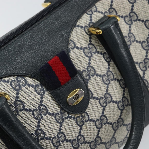 GUCCI GG Supreme Sherry Line Hand Bag PVC Navy Gold Red 39 02 006 Auth 159287