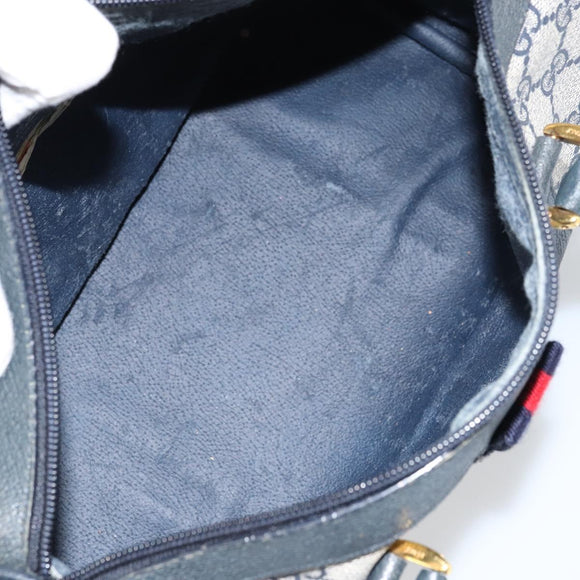 GUCCI GG Supreme Sherry Line Hand Bag PVC Navy Gold Red 39 02 006 Auth 159287