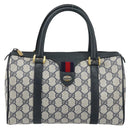 GUCCI GG Supreme Sherry Line Hand Bag PVC Navy Gold Red 39 02 006 Auth 159287-13