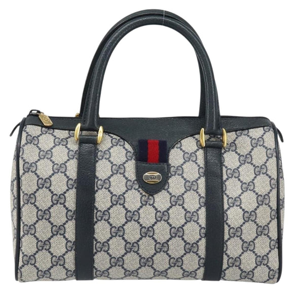 GUCCI GG Supreme Sherry Line Hand Bag PVC Navy Gold Red 39 02 006 Auth 159287