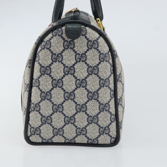 GUCCI GG Supreme Sherry Line Hand Bag PVC Navy Gold Red 39 02 006 Auth 159287