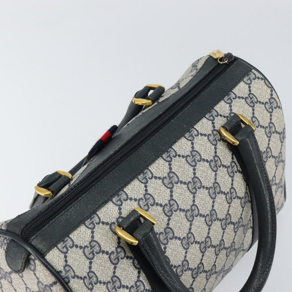 GUCCI GG Supreme Sherry Line Hand Bag PVC Navy Gold Red 39 02 006 Auth 159287