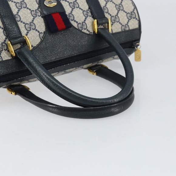 GUCCI GG Supreme Sherry Line Hand Bag PVC Navy Gold Red 39 02 006 Auth 159287