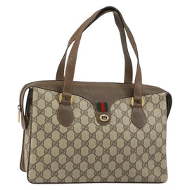 GUCCI GG Supreme Web Sherry Line Hand Bag PVC Beige Gold 41 02 079 Auth 159288