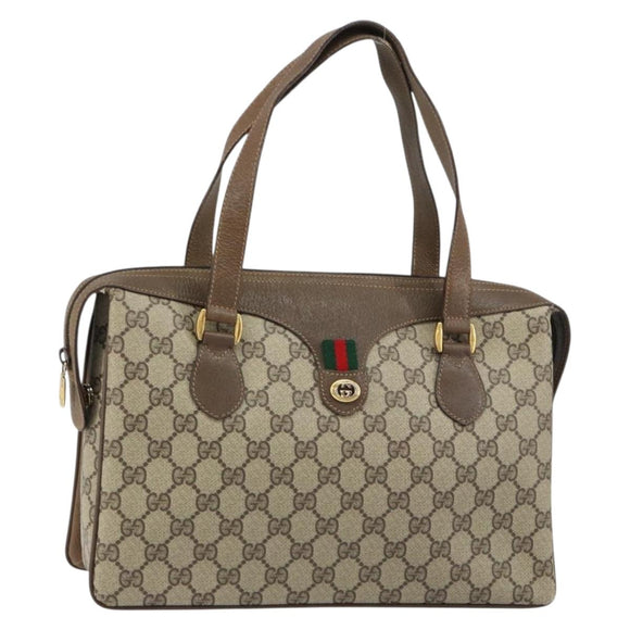 GUCCI GG Supreme Web Sherry Line Hand Bag PVC Beige Gold 41 02 079 Auth 159288