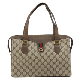 GUCCI GG Supreme Web Sherry Line Hand Bag PVC Beige Gold 41 02 079 Auth 159288 - 0