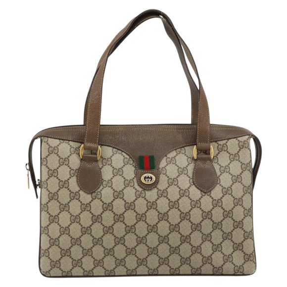 GUCCI GG Supreme Web Sherry Line Hand Bag PVC Beige Gold 41 02 079 Auth 159288