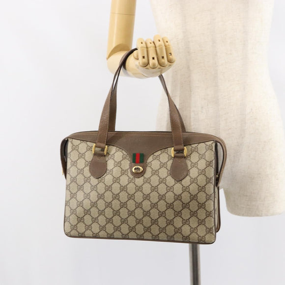 GUCCI GG Supreme Web Sherry Line Hand Bag PVC Beige Gold 41 02 079 Auth 159288