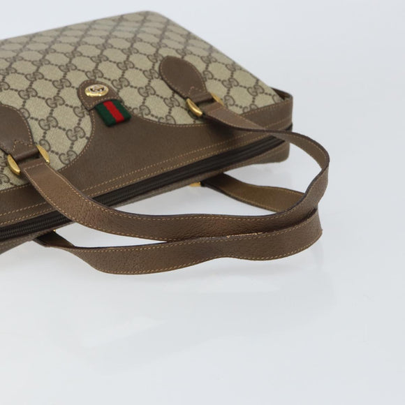 GUCCI GG Supreme Web Sherry Line Hand Bag PVC Beige Gold 41 02 079 Auth 159288