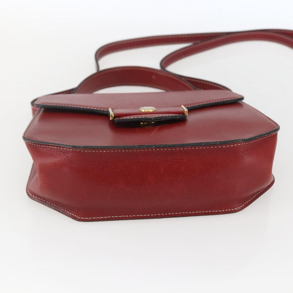 Christian Dior Hand Bag Leather 2way Red Gold Auth 159290