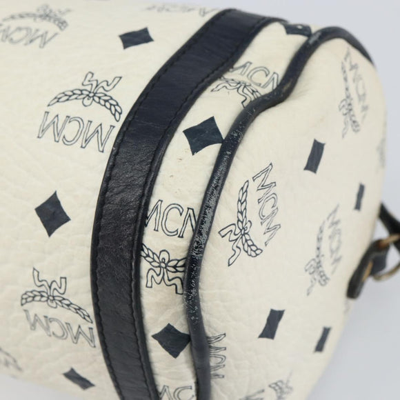 MCM Vicetos Logogram Shoulder Bag PVC Leather White Gold Auth 159292