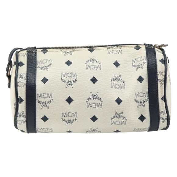 MCM Vicetos Logogram Shoulder Bag PVC Leather White Gold Auth 159292