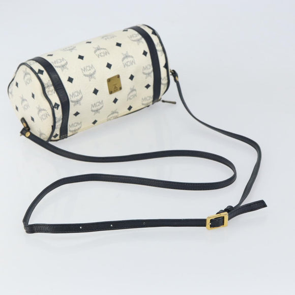 MCM Vicetos Logogram Shoulder Bag PVC Leather White Gold Auth 159292