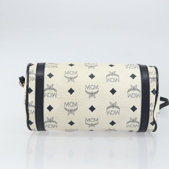 MCM Vicetos Logogram Shoulder Bag PVC Leather White Gold Auth 159292