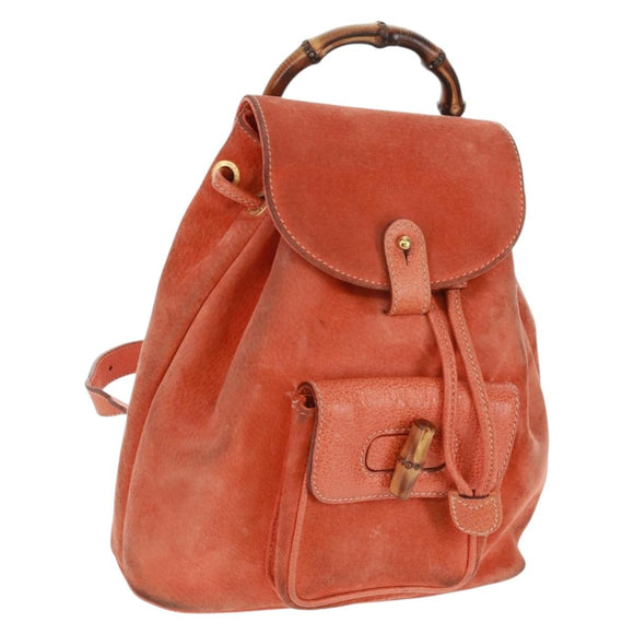GUCCI Bamboo Backpack Suede Orange Gold 003 58 0030 Auth 159296