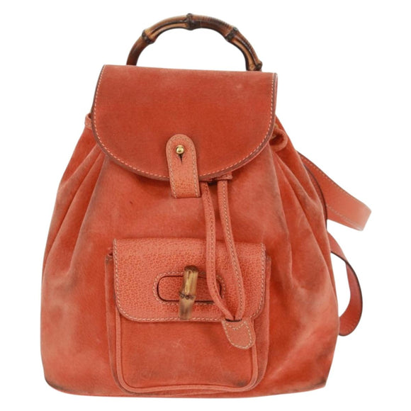 GUCCI Bamboo Backpack Suede Orange Gold 003 58 0030 Auth 159296