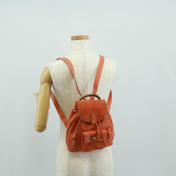 GUCCI Bamboo Backpack Suede Orange Gold 003 58 0030 Auth 159296