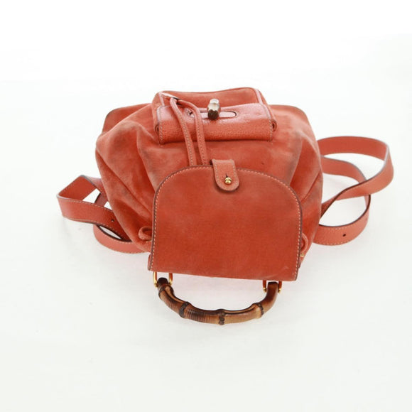 GUCCI Bamboo Backpack Suede Orange Gold 003 58 0030 Auth 159296