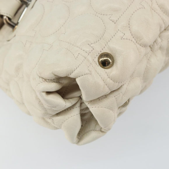 Salvatore Ferragamo Gancini Shoulder Bag Leather Ivory Gold Auth 159297