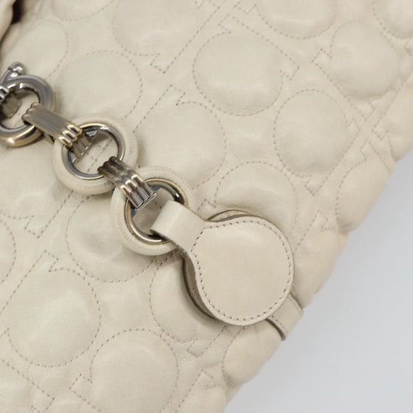 Salvatore Ferragamo Gancini Shoulder Bag Leather Ivory Gold Auth 159297