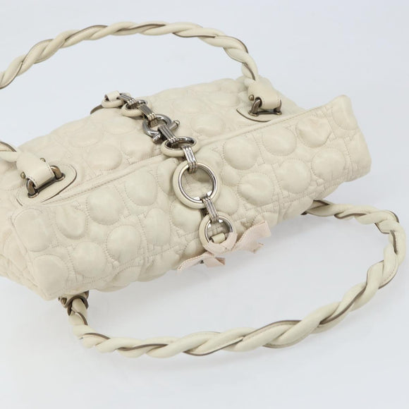 Salvatore Ferragamo Gancini Shoulder Bag Leather Ivory Gold Auth 159297