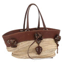 Miu Miu Hand Bag Raffia Beige Silver Auth 159300A-1