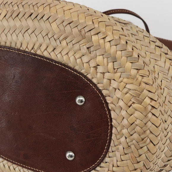 Miu Miu Hand Bag Raffia Beige Silver Auth 159300A