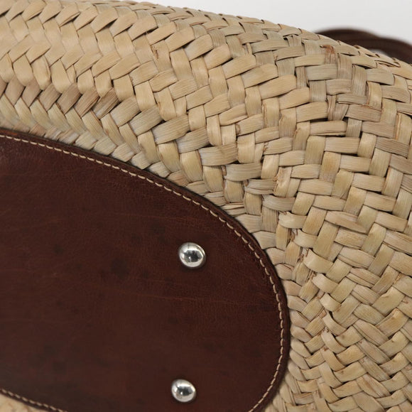 Miu Miu Hand Bag Raffia Beige Silver Auth 159300V