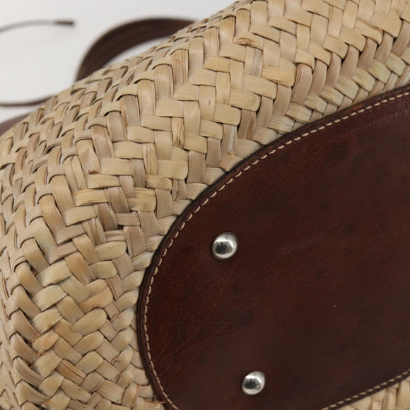 Miu Miu Hand Bag Raffia Beige Silver Auth 159300A