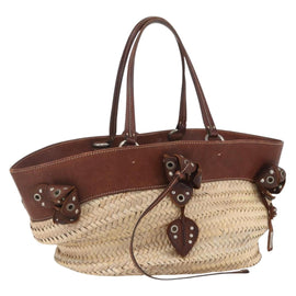 Miu Miu Hand Bag Raffia Beige Silver Auth 159300V