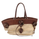 Miu Miu Hand Bag Raffia Beige Silver Auth 159300A-13