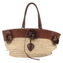 Miu Miu Hand Bag Raffia Beige Silver Auth 159300A-2
