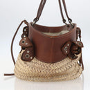 Miu Miu Hand Bag Raffia Beige Silver Auth 159300A-3