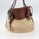 Miu Miu Hand Bag Raffia Beige Silver Auth 159300A-4