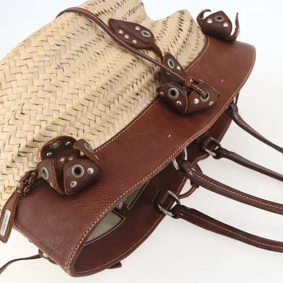 Miu Miu Hand Bag Raffia Beige Silver Auth 159300A