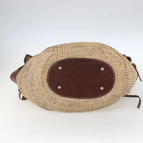 Miu Miu Hand Bag Raffia Beige Silver Auth 159300A