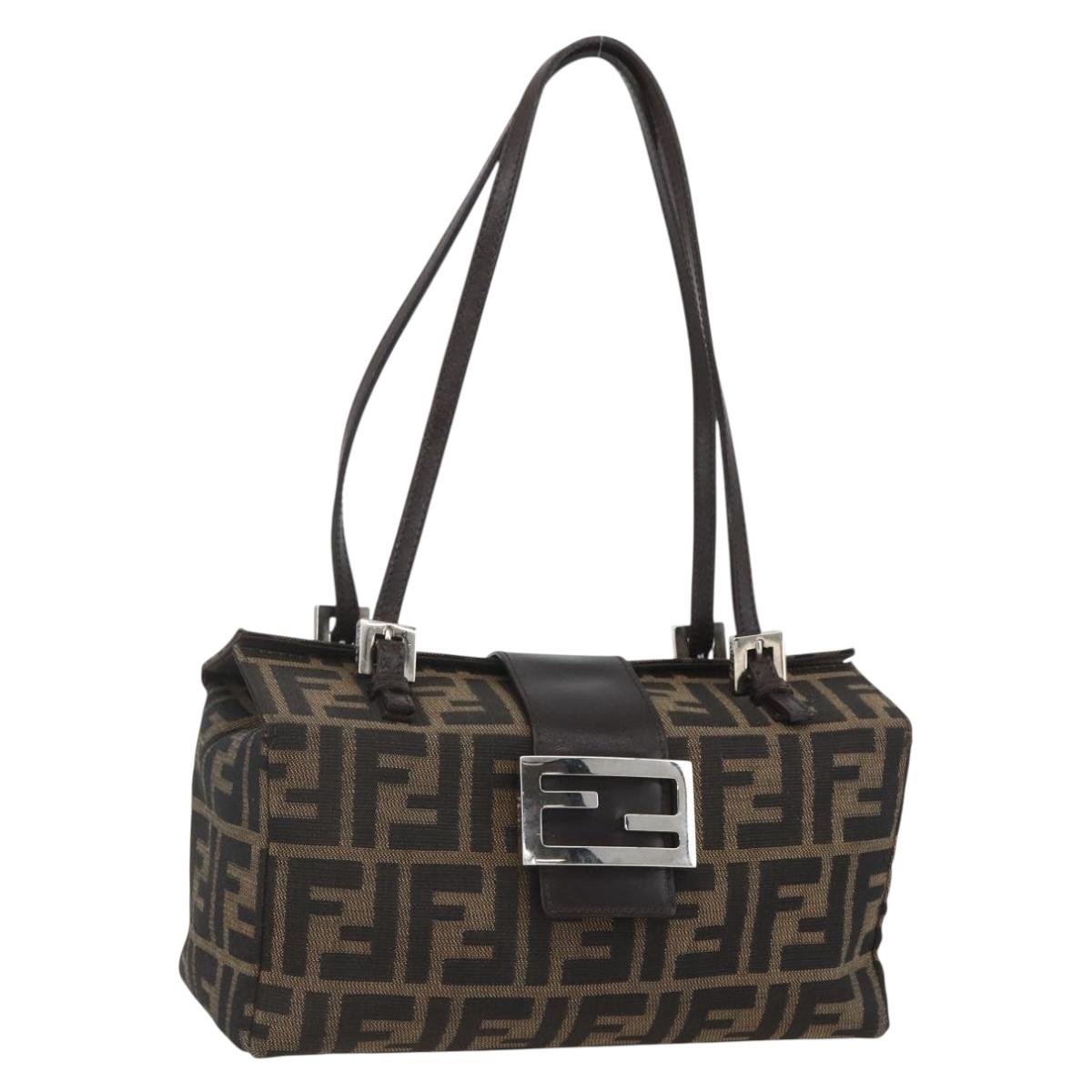 FENDI ハンドバック FENDI Zucca Canvas Mamma Baguette Hand Bag Brown Black Auth