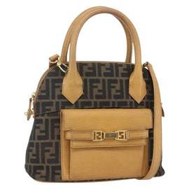 FENDI Zucca Canvas Hand Bag 2way Black Brown Auth 159305A